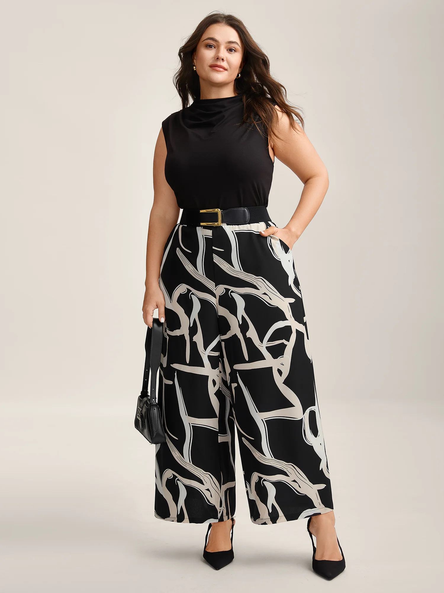 Abstract Pattern Wide-Leg Pockets Pants