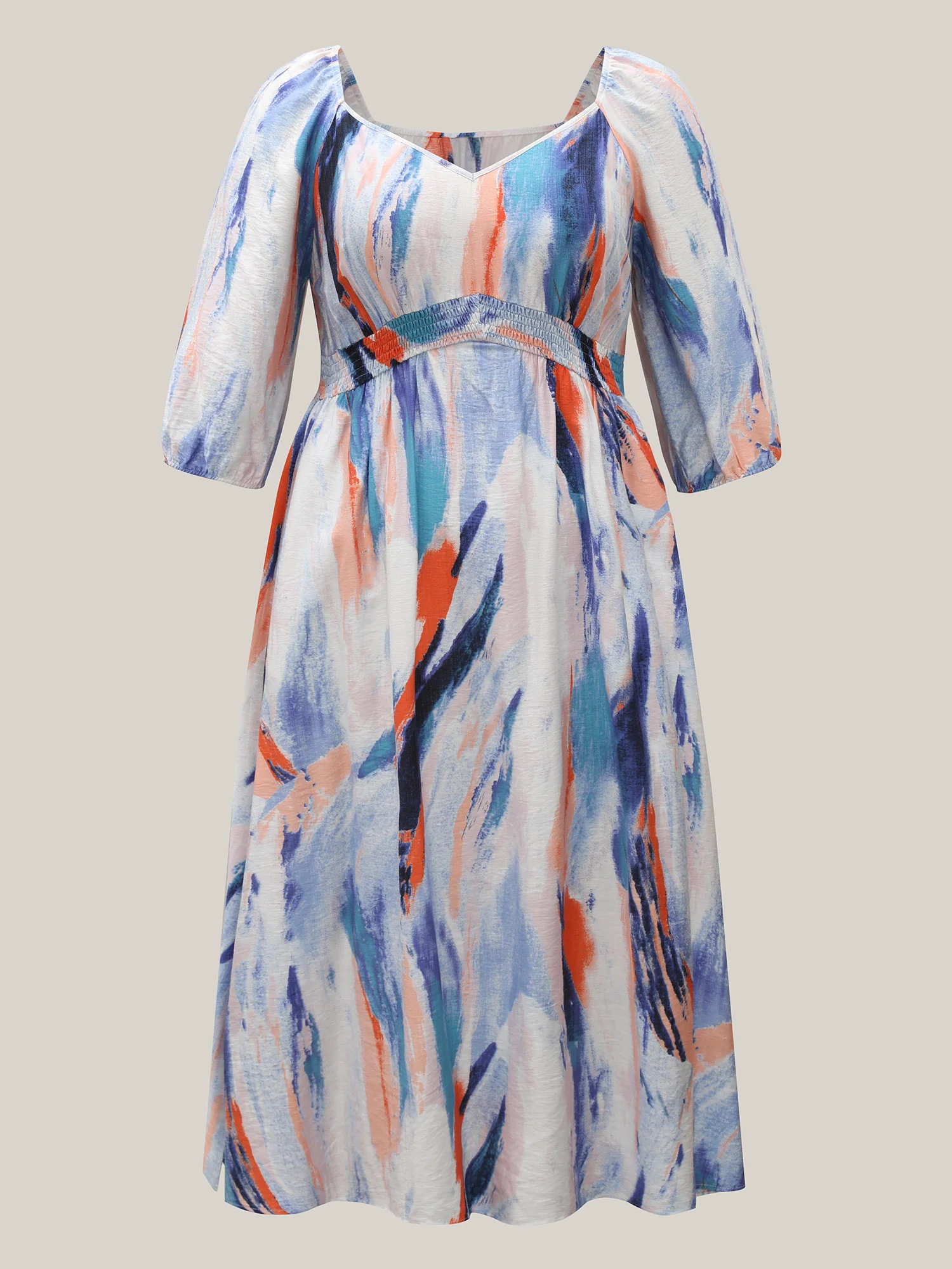 Abstract Print Waist-Cinched Split Hem Maxi Dress - Image 8