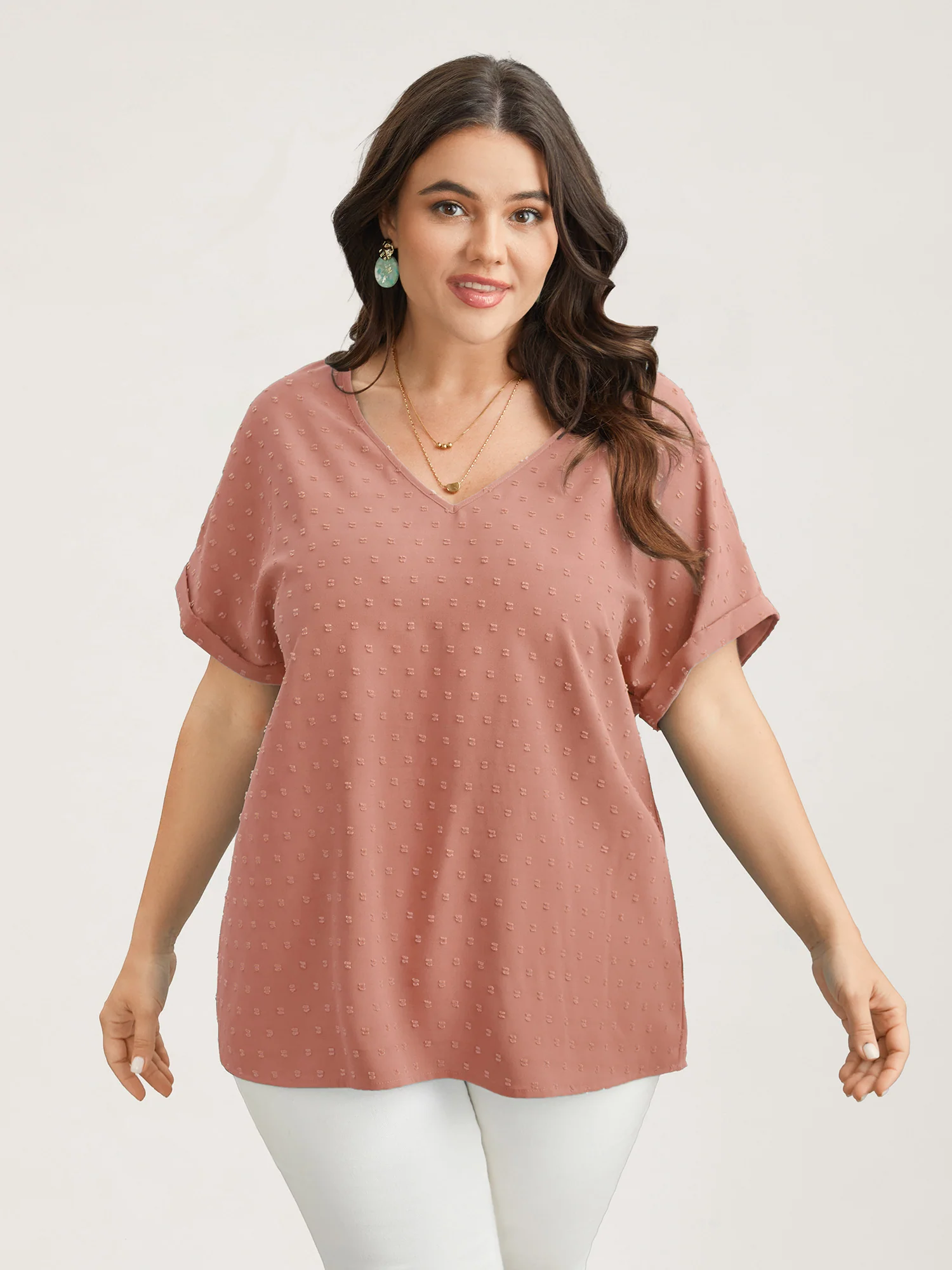 Back-Button Textured V-Neck Shirt - Image 17