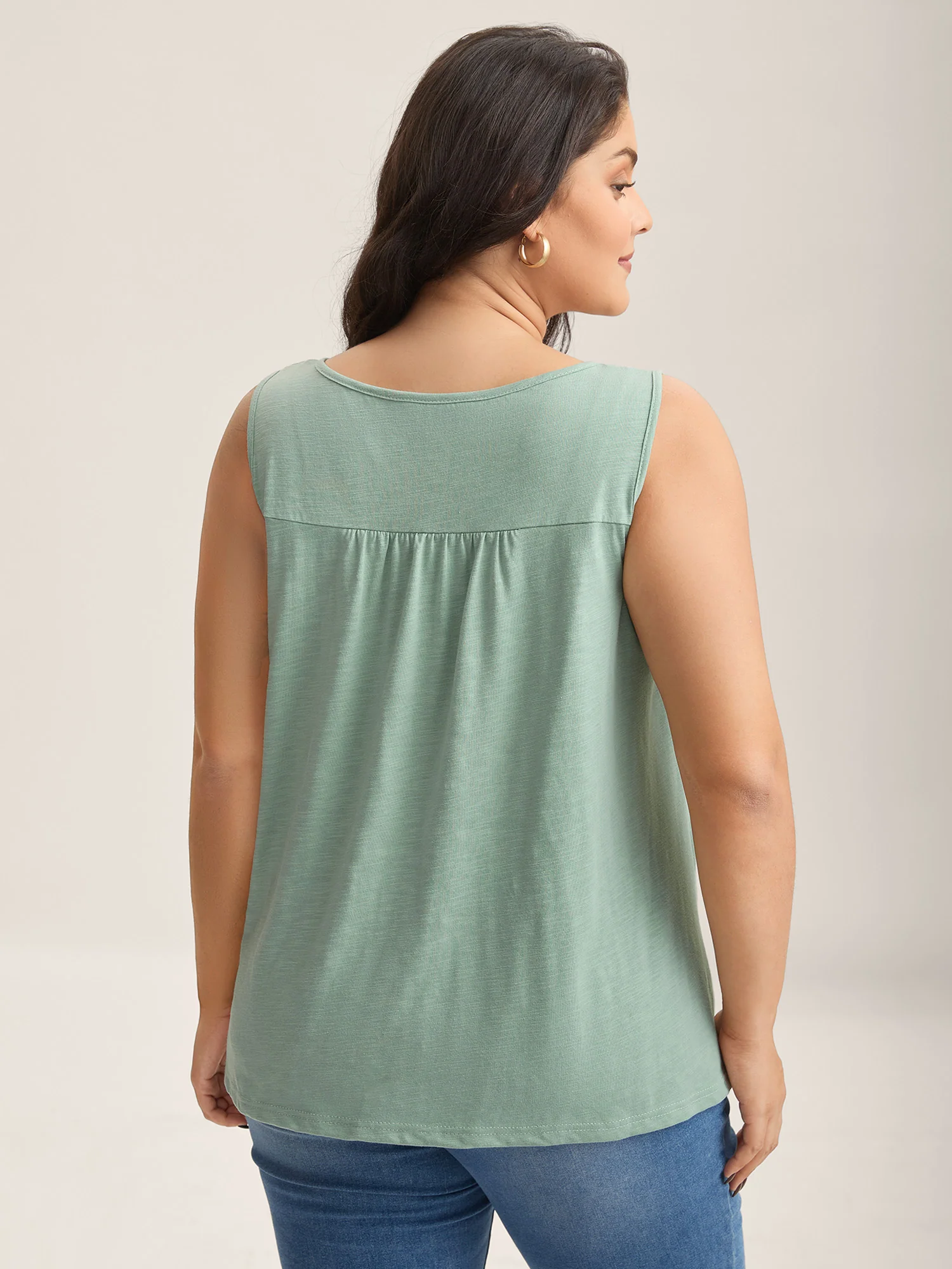 Bamboo Cotton Stretchy Pleated Tank Top - Image 3