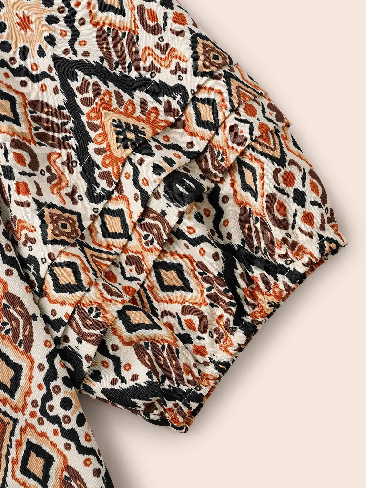 Bandana Geometric Pleated Lantern Sleeve Blouse - Image 7