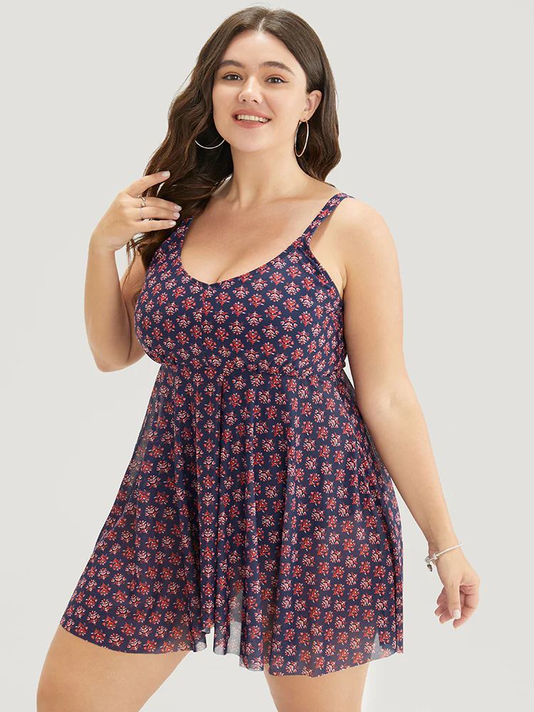 Bandana Print Adjustable Straps Mesh Ruffles Swim Dress - Image 5