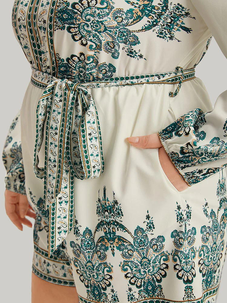 Bandana Print Belted V Neck Romper - Image 8