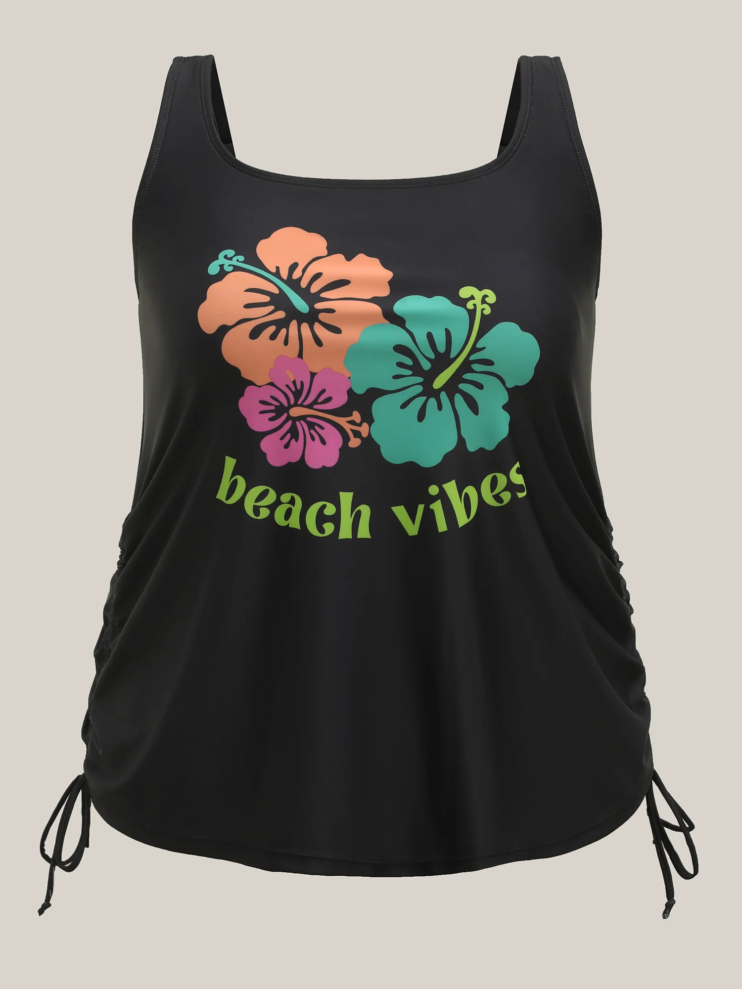 Beachy Vibes Drawstring U-Neck Swim Top - Image 7