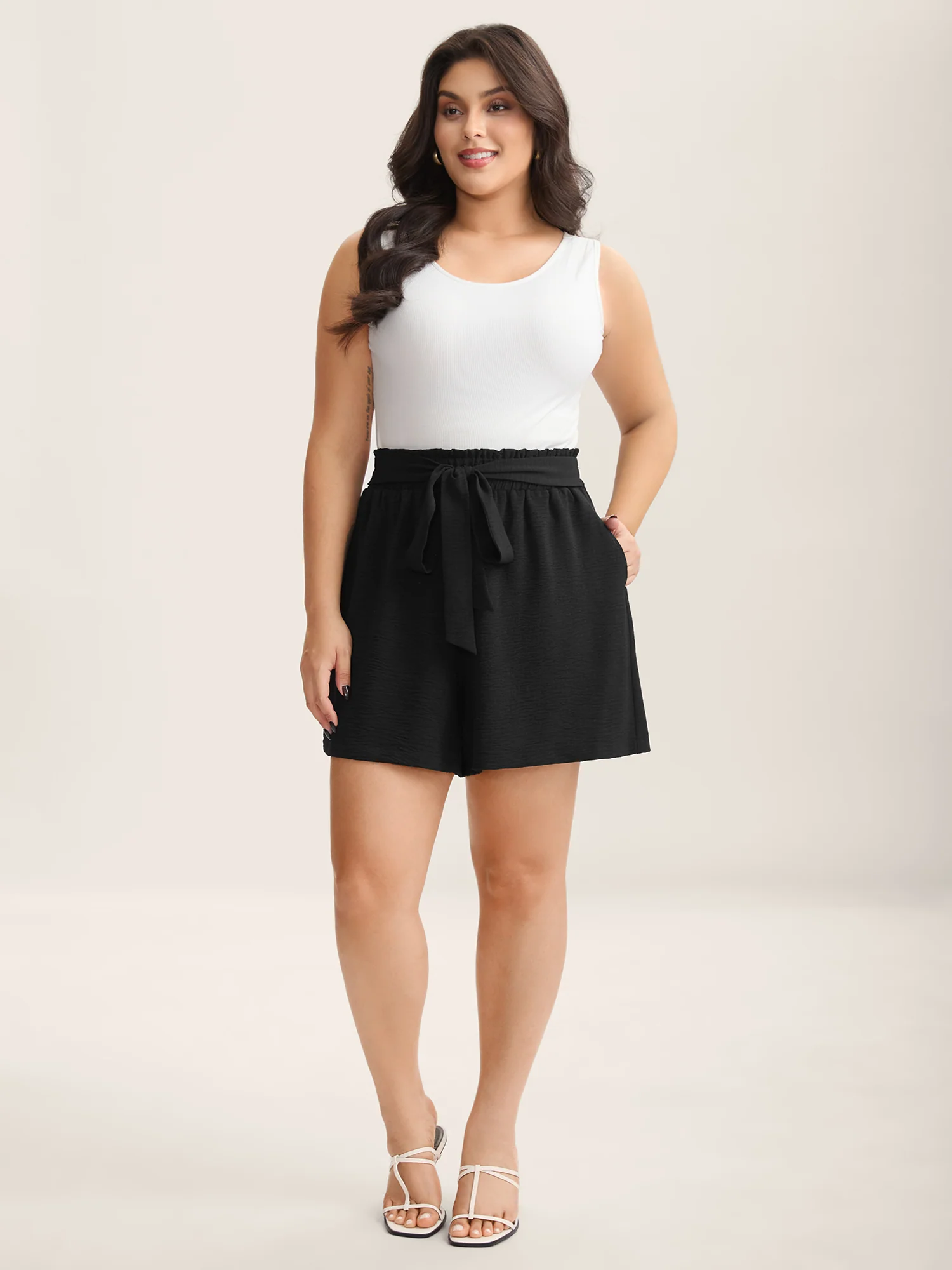 Belted Wide-Leg Solid Shorts - Image 2
