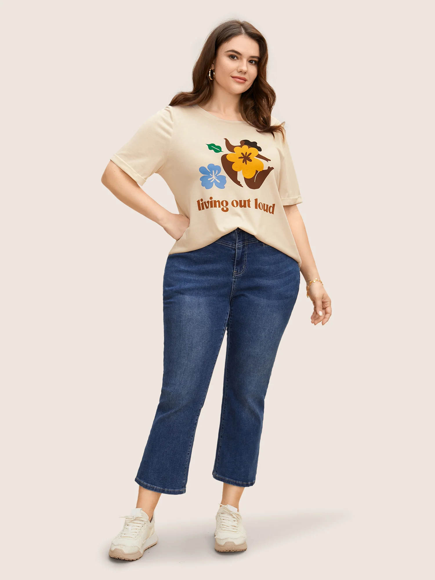Body Positive Slogan Print Round Neck T-shirt - Image 3