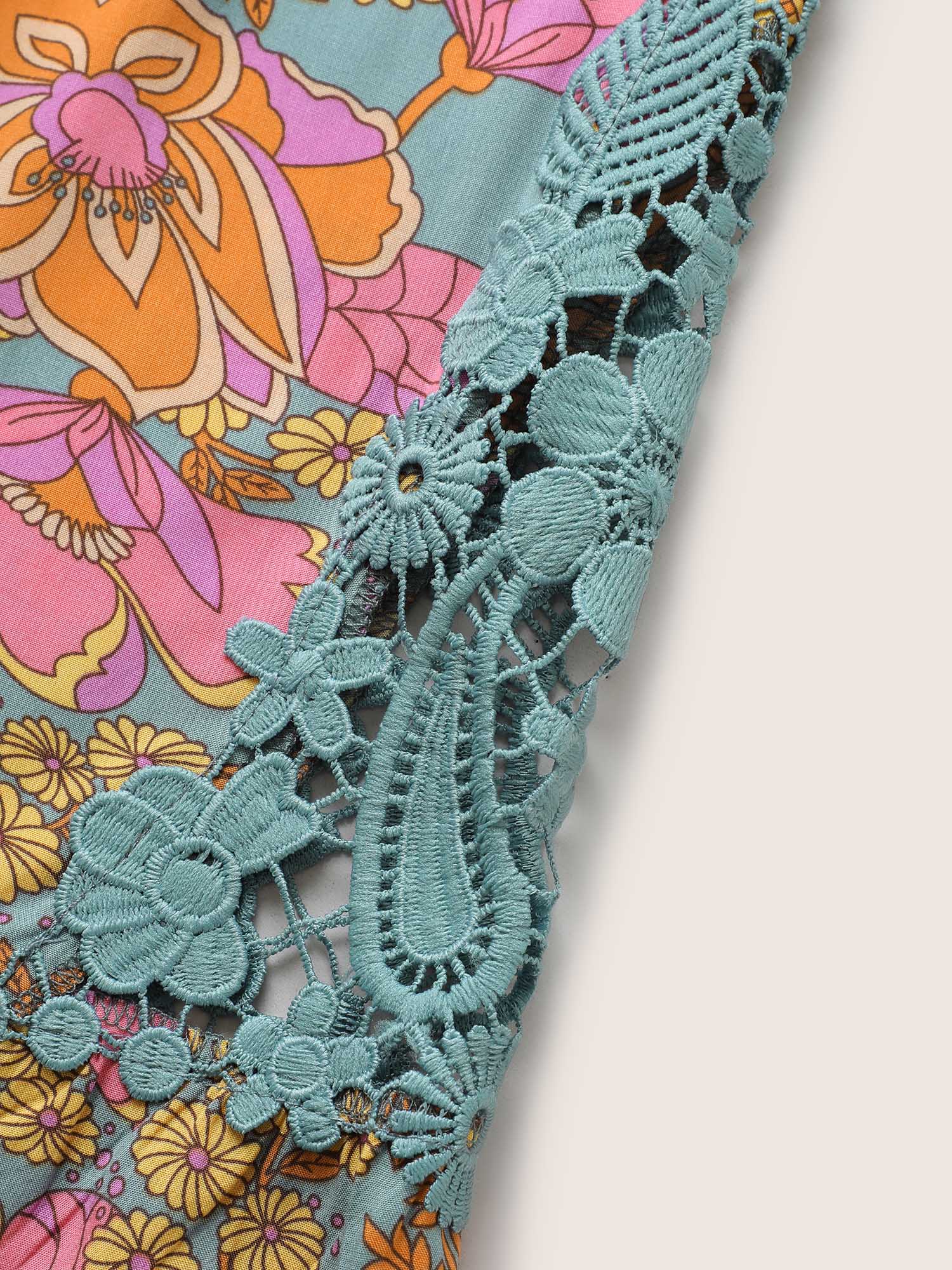 Boho Print Guipure Lace Ruffles Blouse - Image 7
