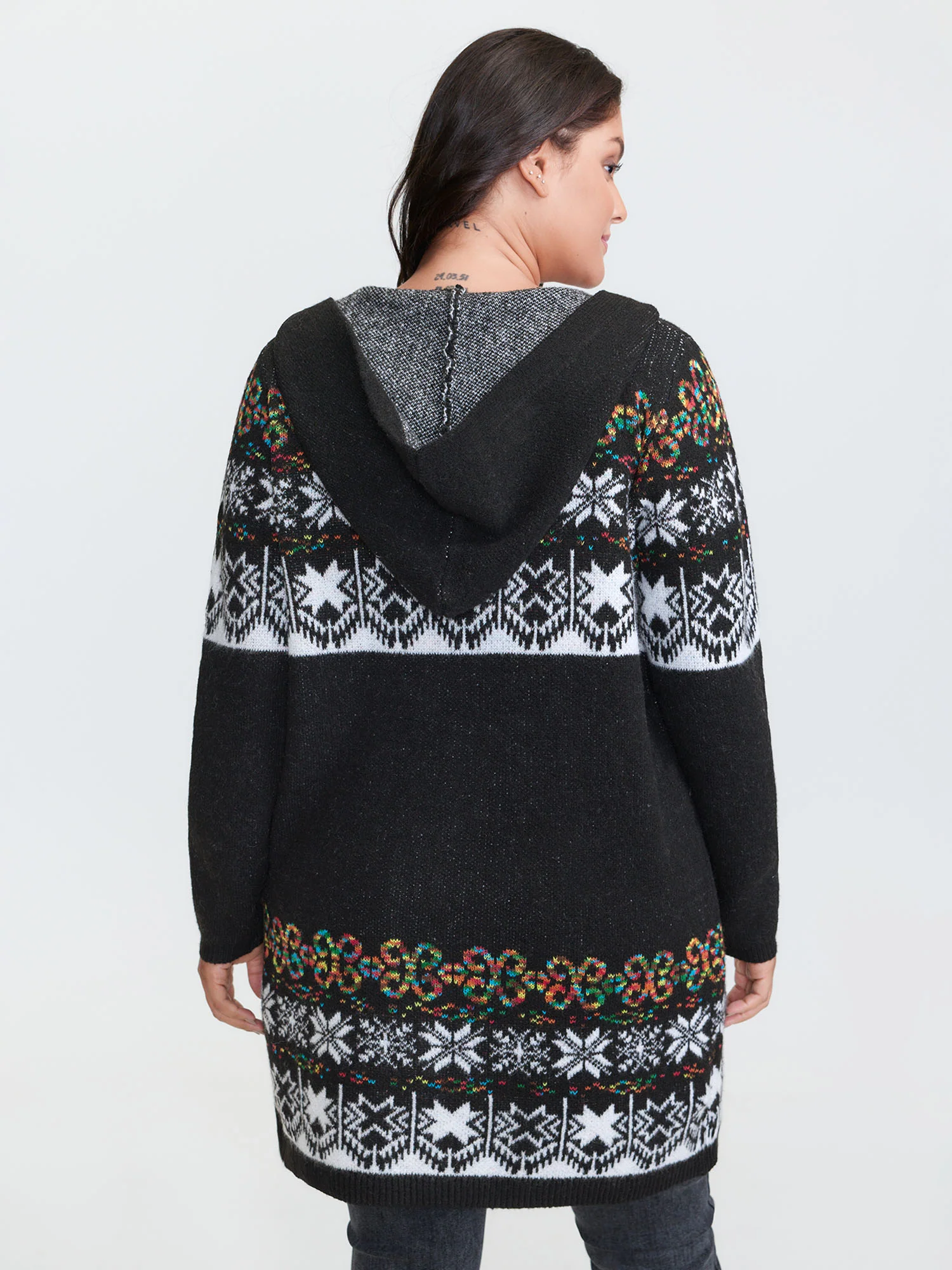 Boho Print Jacquard Hooded Knit Cardigan - Image 13