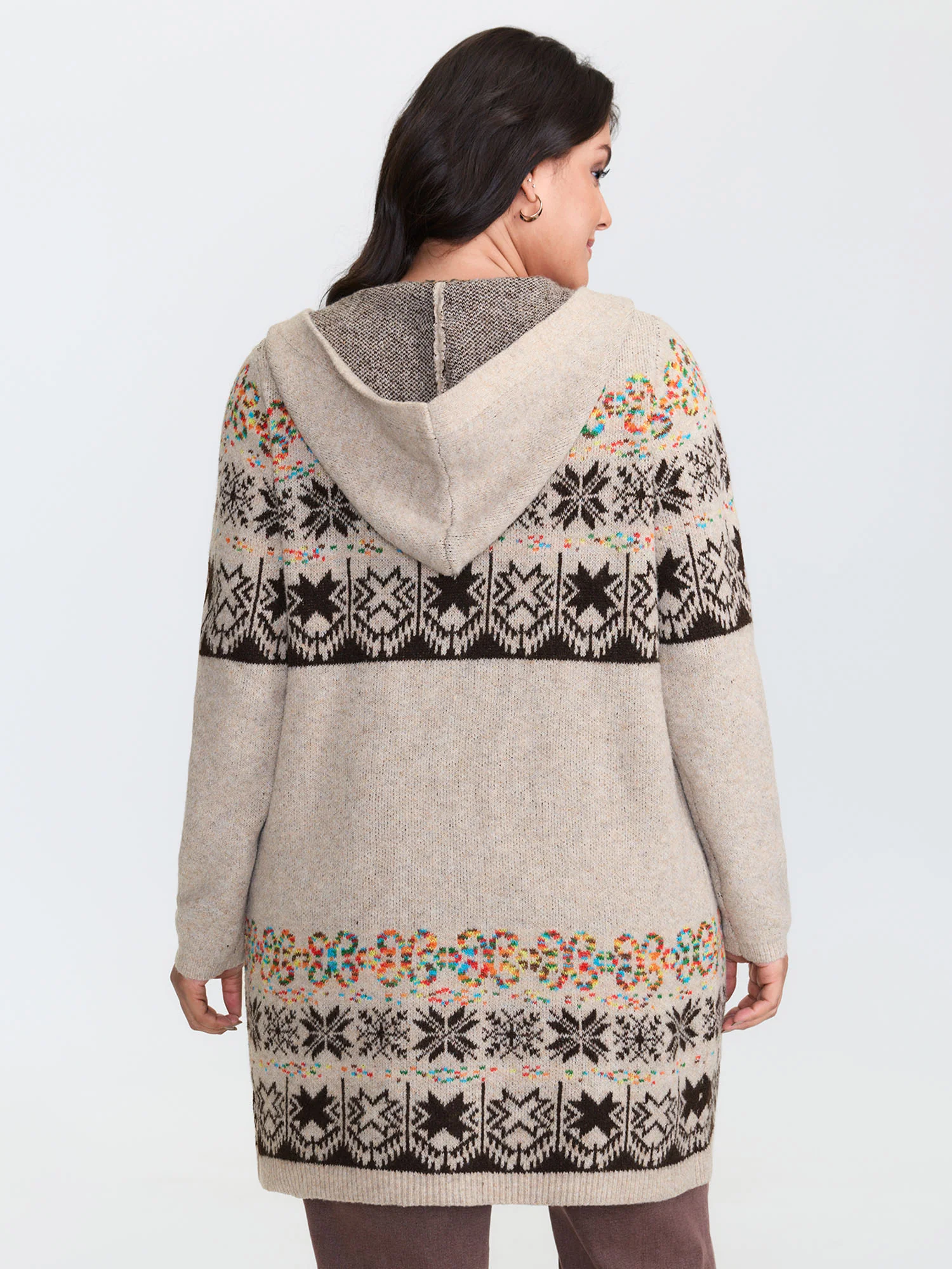 Boho Print Jacquard Hooded Knit Cardigan - Image 38