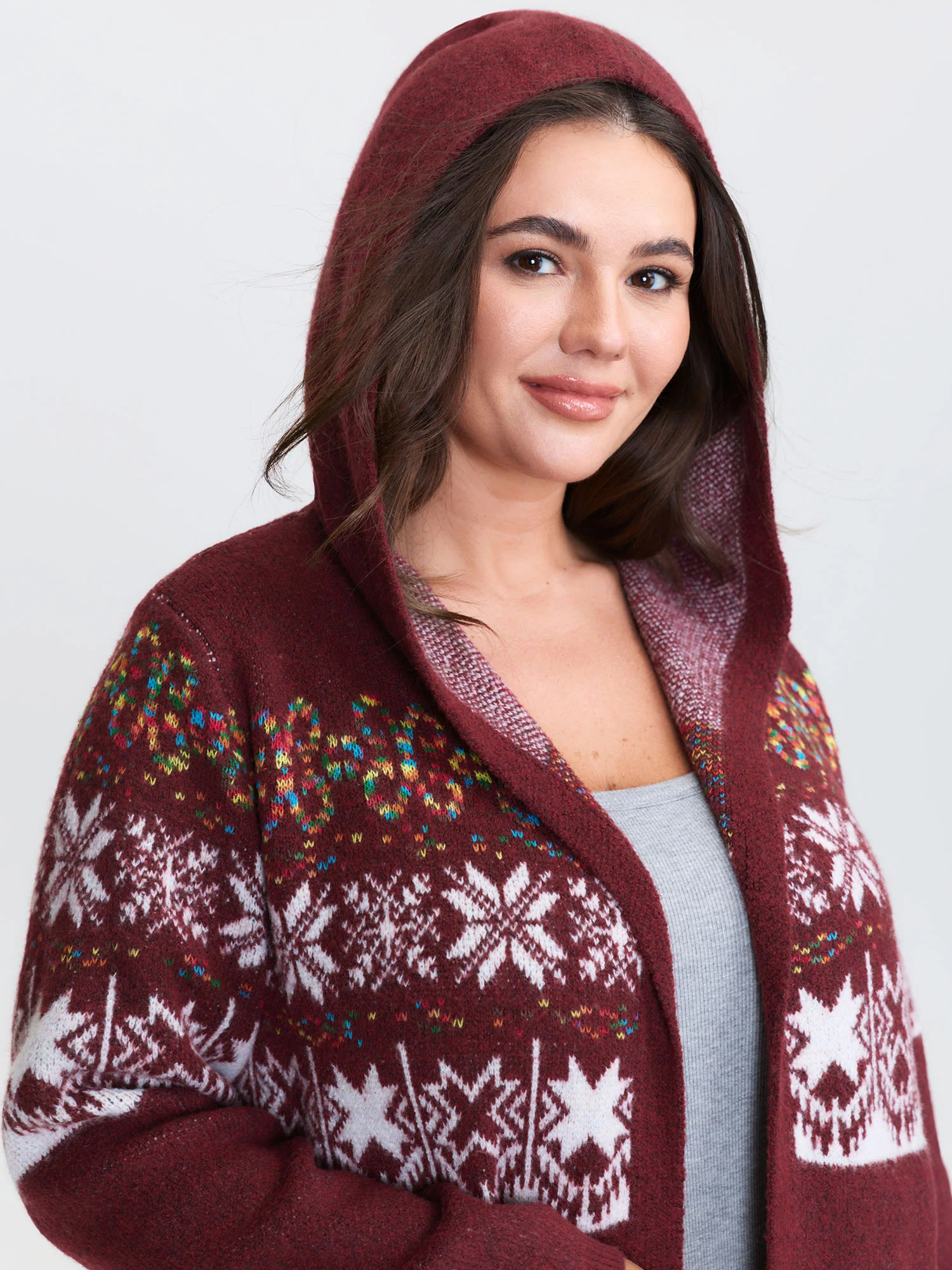 Boho Print Jacquard Hooded Knit Cardigan - Image 40