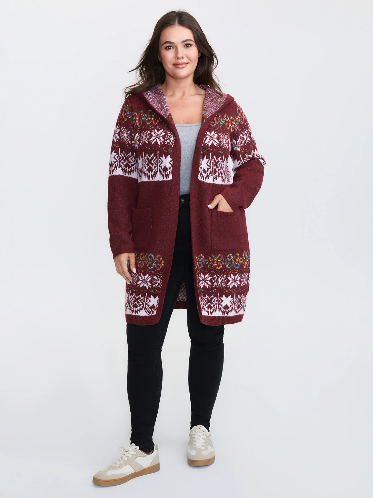 Boho Print Jacquard Hooded Knit Cardigan - Image 41