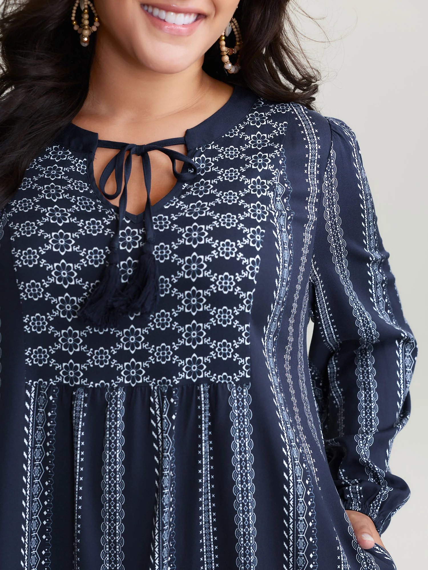 Boho Stripe Notched Collar Ties Midi Dress - Image 4