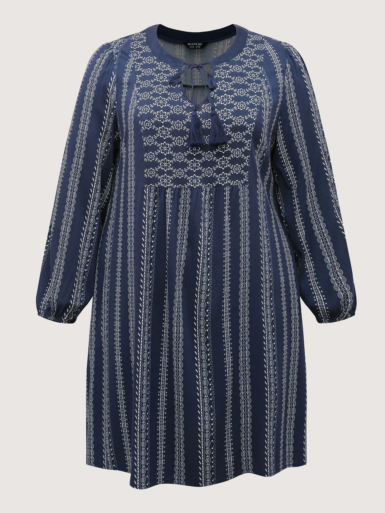 Boho Stripe Notched Collar Ties Midi Dress - Image 8