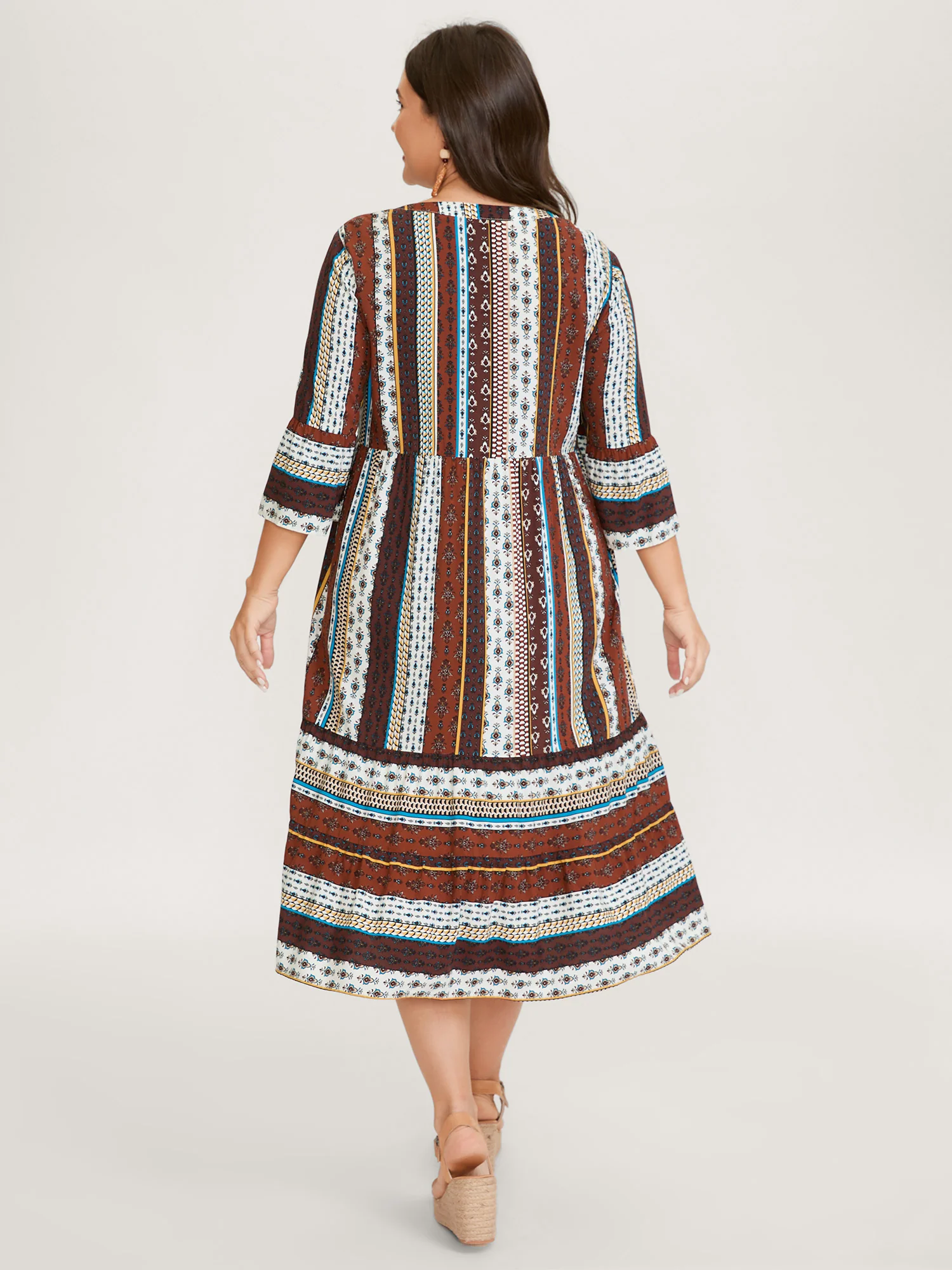 Boho Stripes Tiered Midi Dress - Image 4