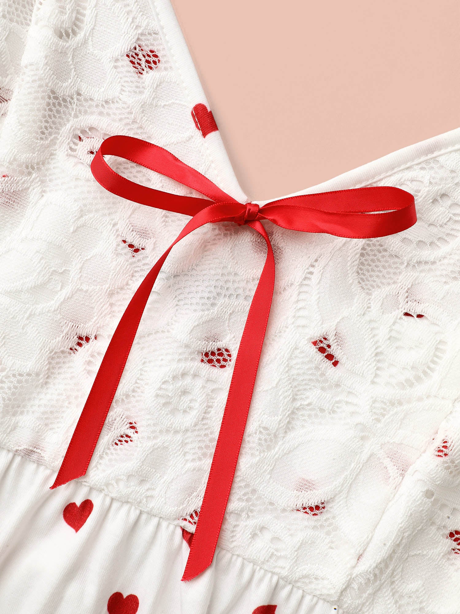 Bow Lace Heart Print Lounge Dress - Image 5