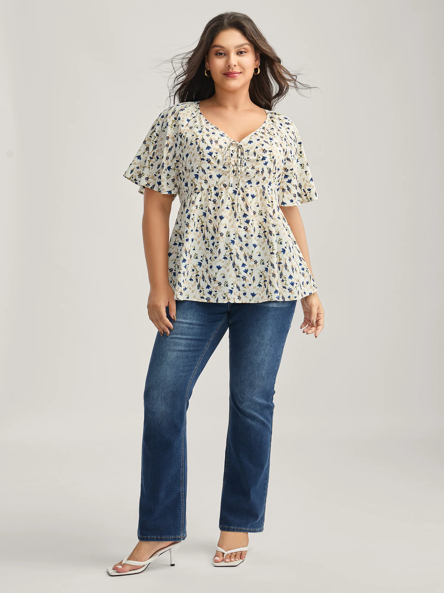 Bust-Comfort Floral Print Tie Blouse - Image 3