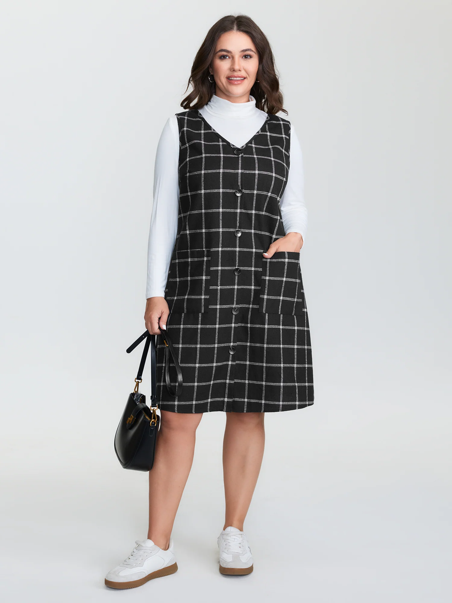 Checkered Pinafore Pattern Sleeveless Mini Dress