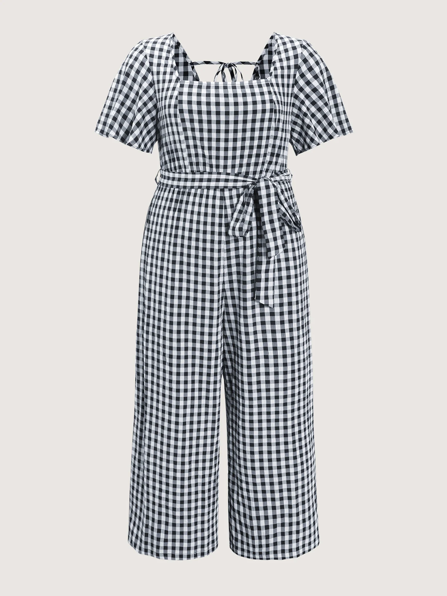 Checkered Print Pockets Waist-Tie Jumpsuit - Image 9