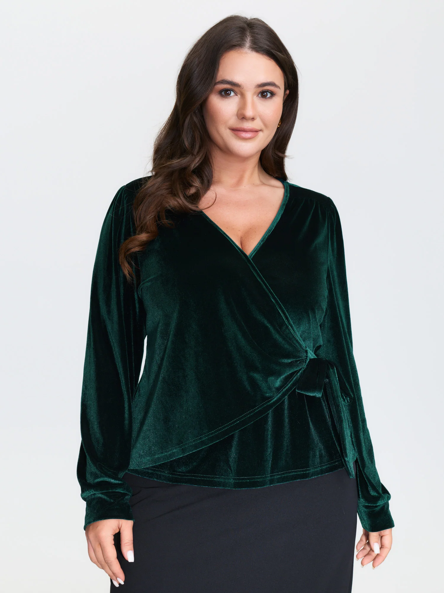 Cheerful Velvet Wrap Tie Blouse