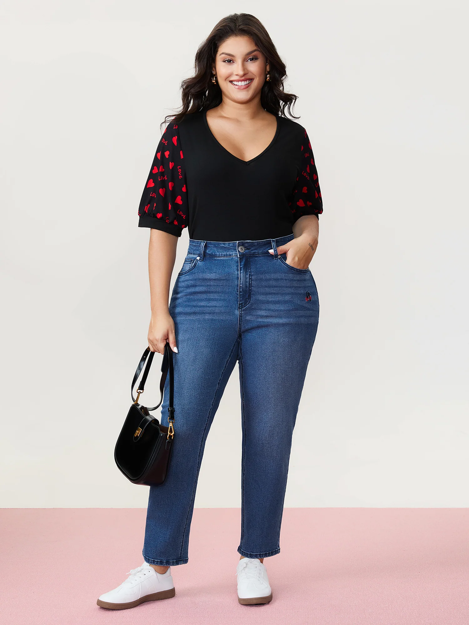 Cherry Embroidered Mid-Rise Straight Leg Jeans - Image 2