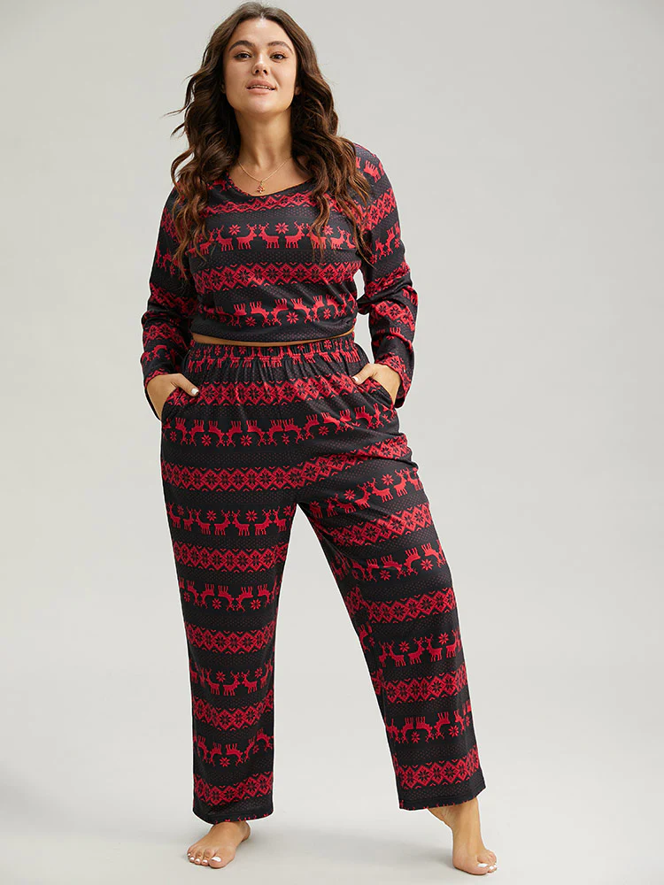 Christmas Elk Pocket Elastic Waist Sleep Bottoms - Image 4