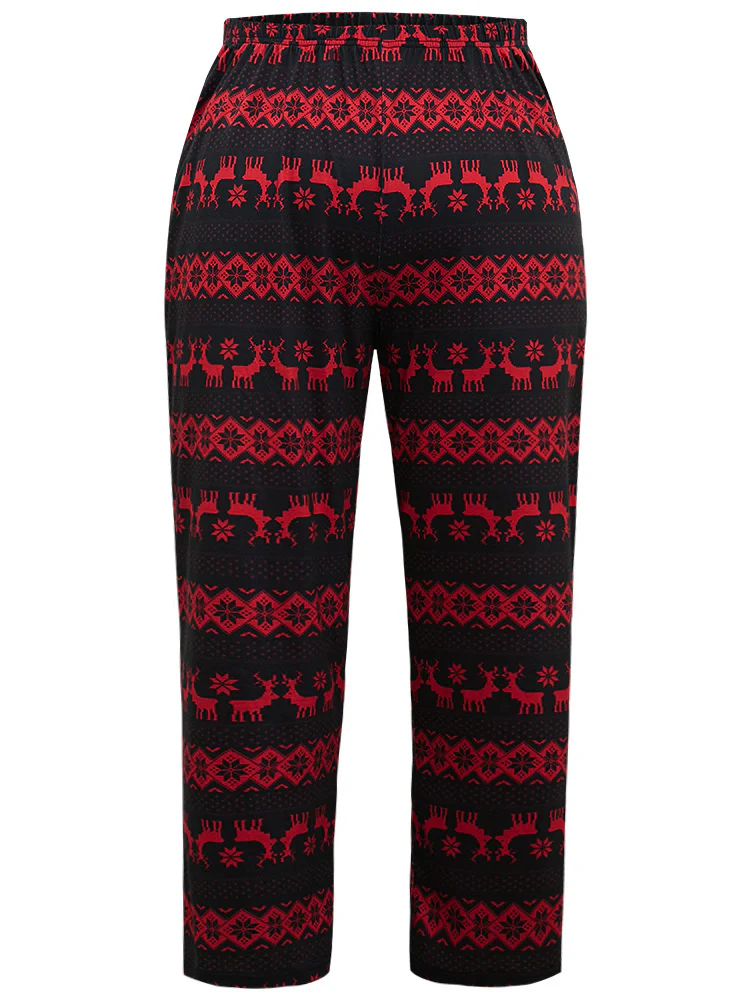 Christmas Elk Pocket Elastic Waist Sleep Bottoms - Image 6