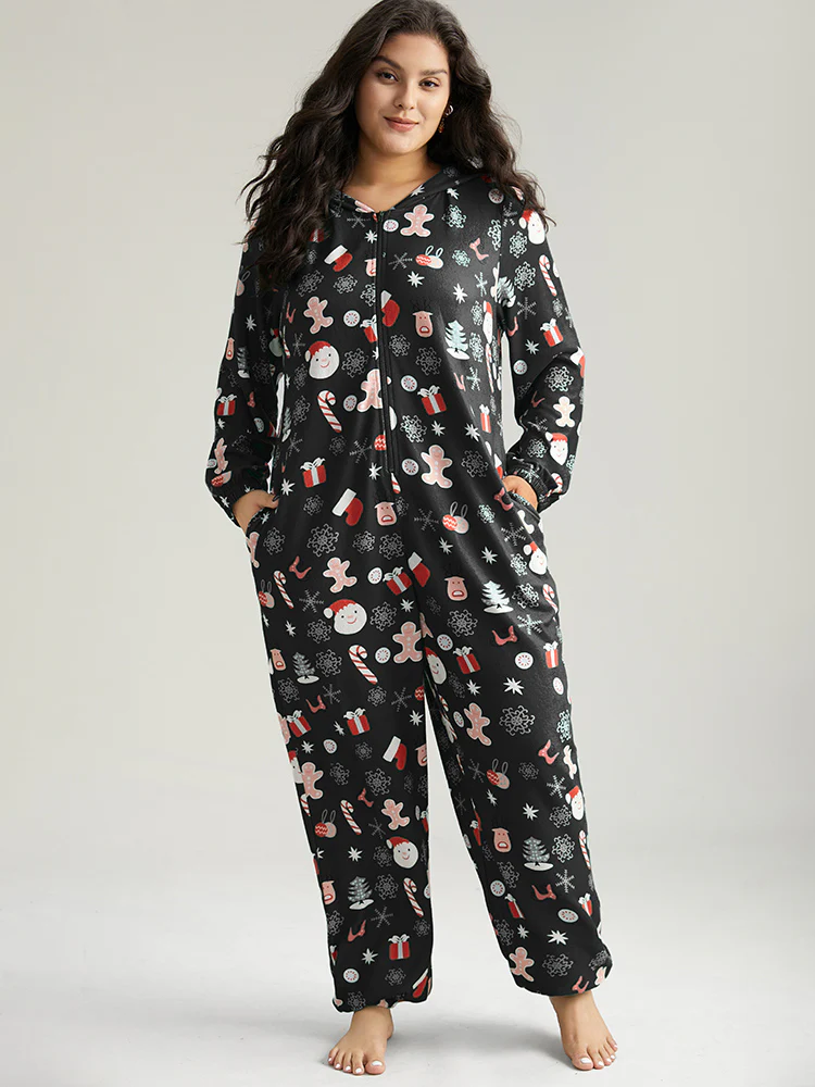 Christmas Graphic Hooded Pocket Sleep Jumpsuit - Image 4