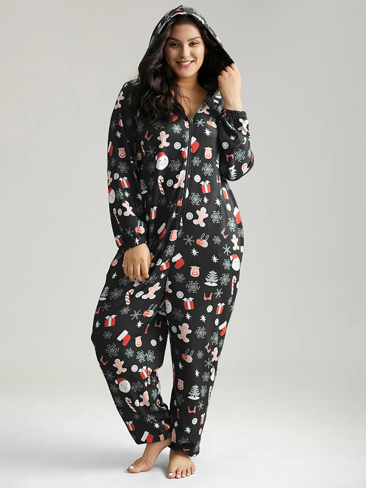 Christmas Graphic Hooded Pocket Sleep Jumpsuit - Image 5