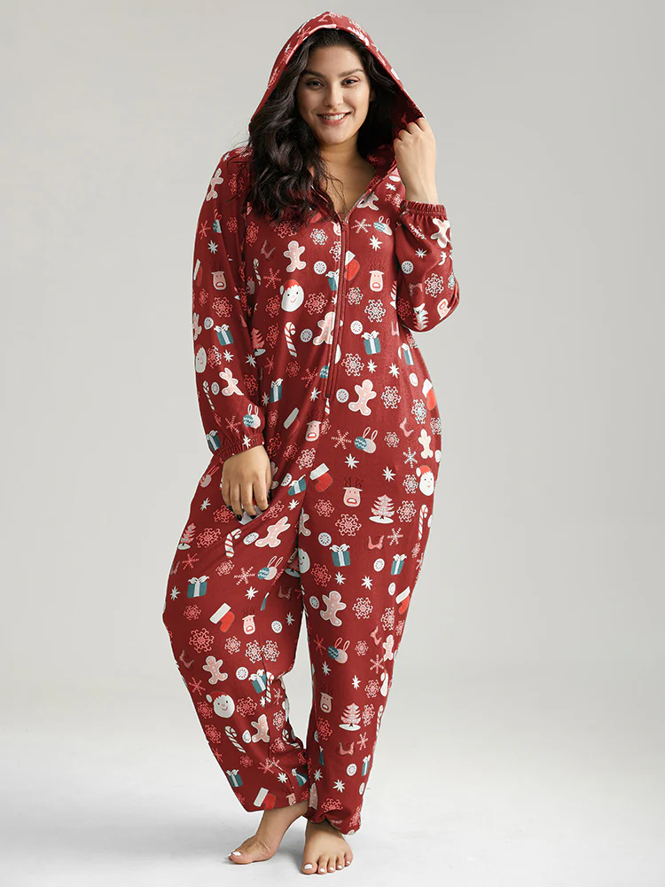 Christmas Graphic Hooded Pocket Sleep Jumpsuit - Image 6