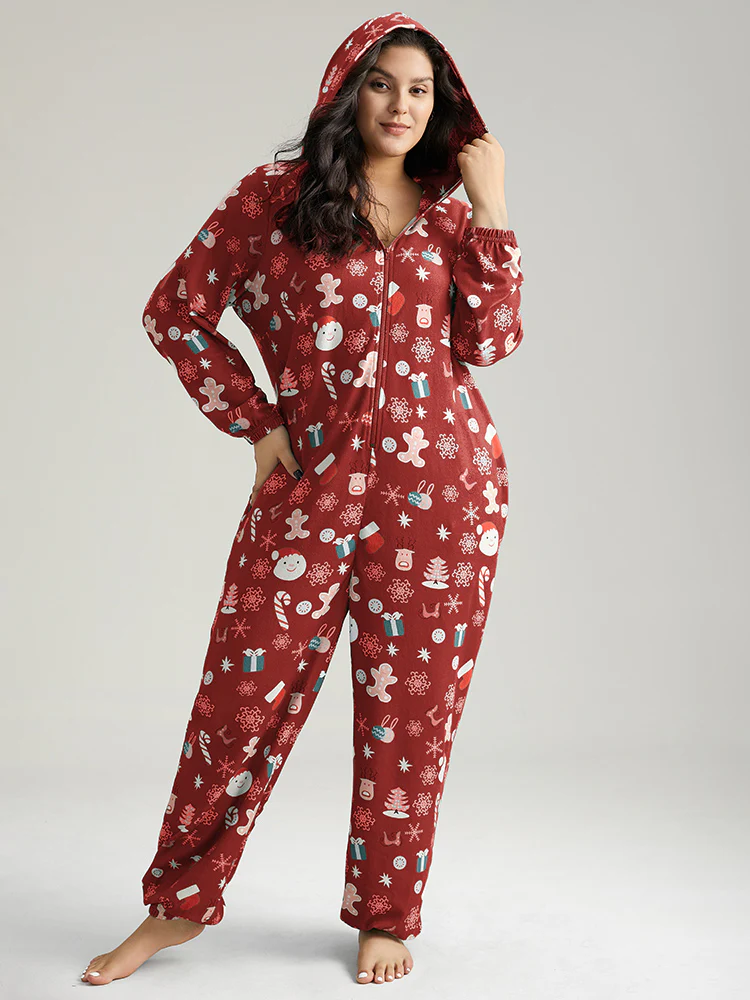 Christmas Graphic Hooded Pocket Sleep Jumpsuit - Image 9