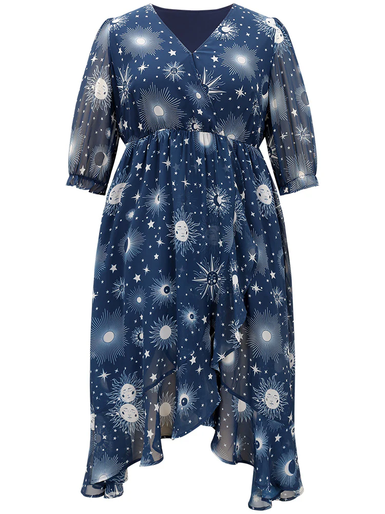 Christmas Moon & Star Ruffles Mesh Wrap Dress - Image 7