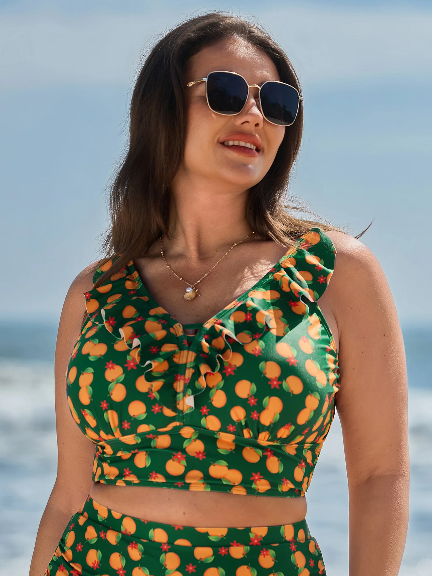Citrus Print Adjustable Fit Swim Top