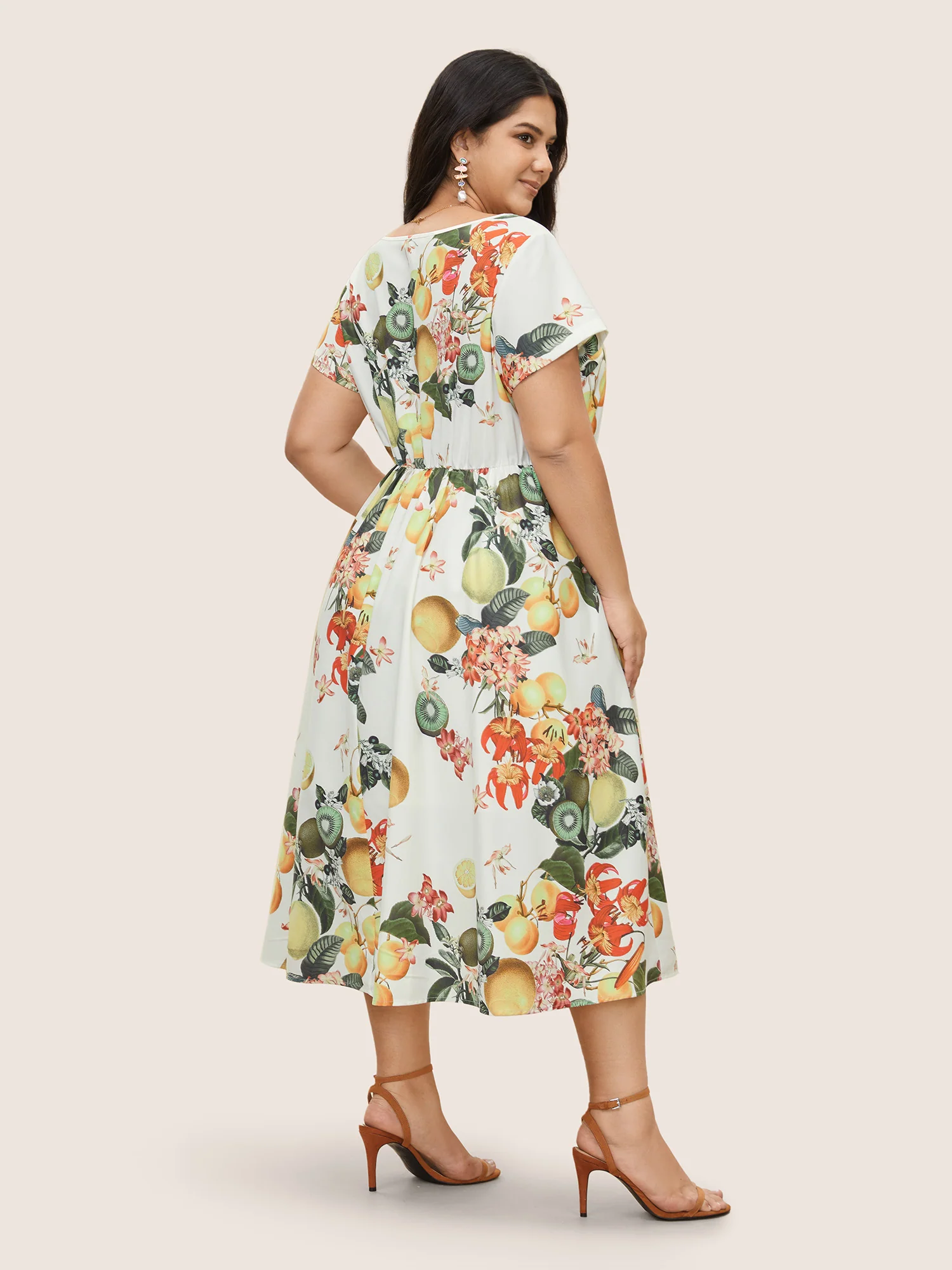 Citrus Square Neck Fruit Print Button Detail Dress - Image 3
