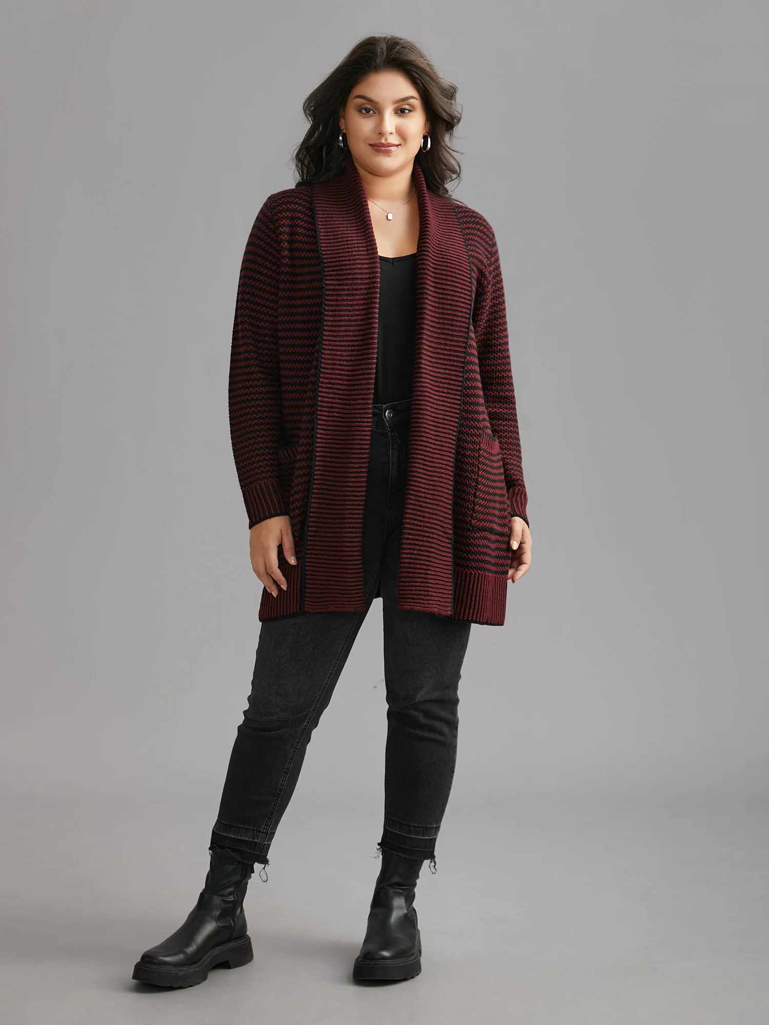 Collared Pockets Open-Front Long Cardigan - Image 4