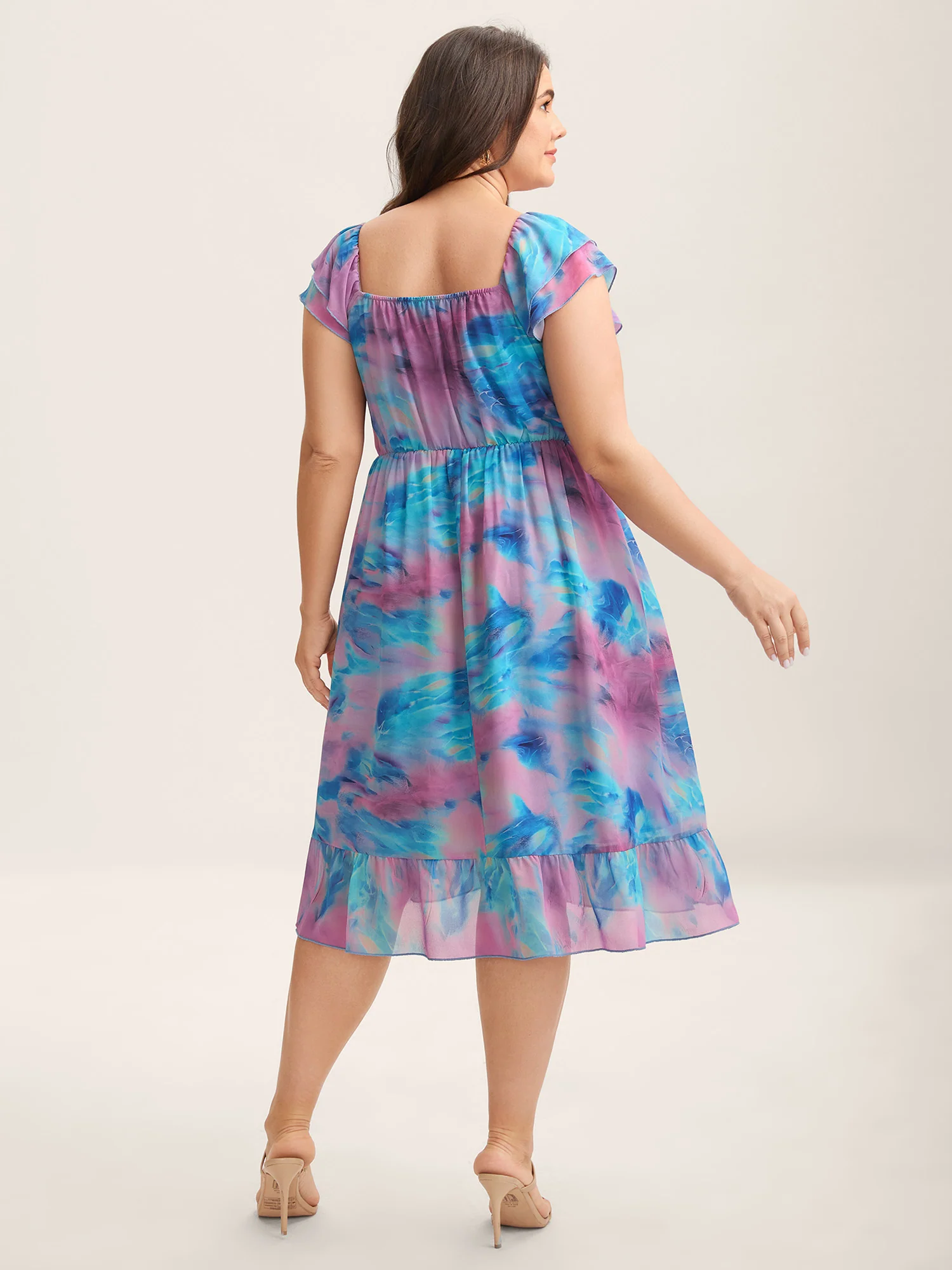 Color Blend Stretchy Waist Pockets Midi Dress - Image 5
