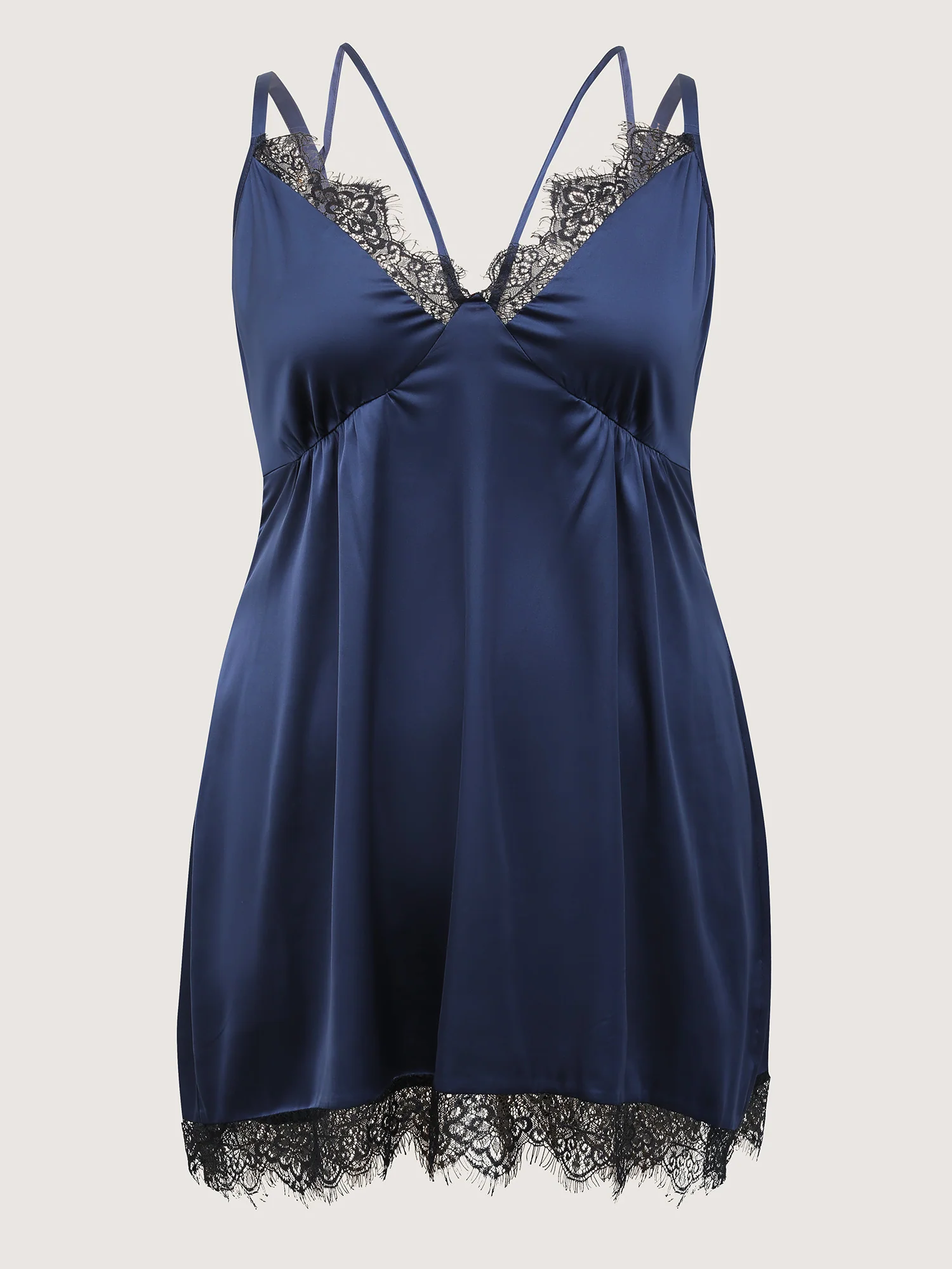 Color Contrast Lace Trim Deep Neck Sleep Dress - Image 7