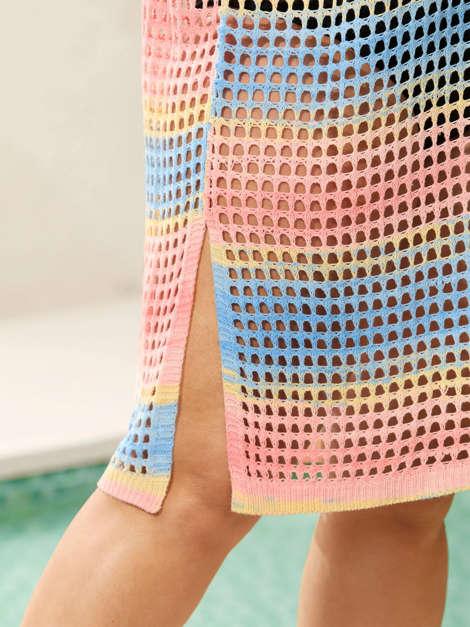 Color Contrast Spliced Crochet Swim Cover-Up - Image 4