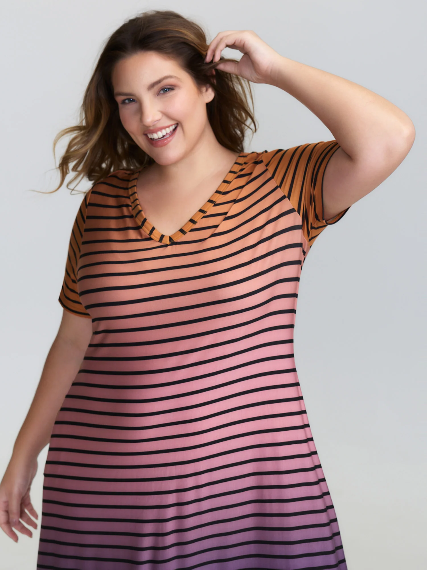 Color Gradient Stripe V-Neck Sleep Dress - Image 2