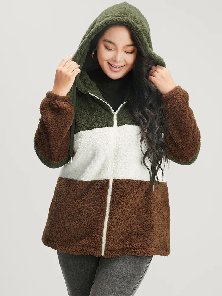 Colorblock Contrast Pocket Zip Up Coat