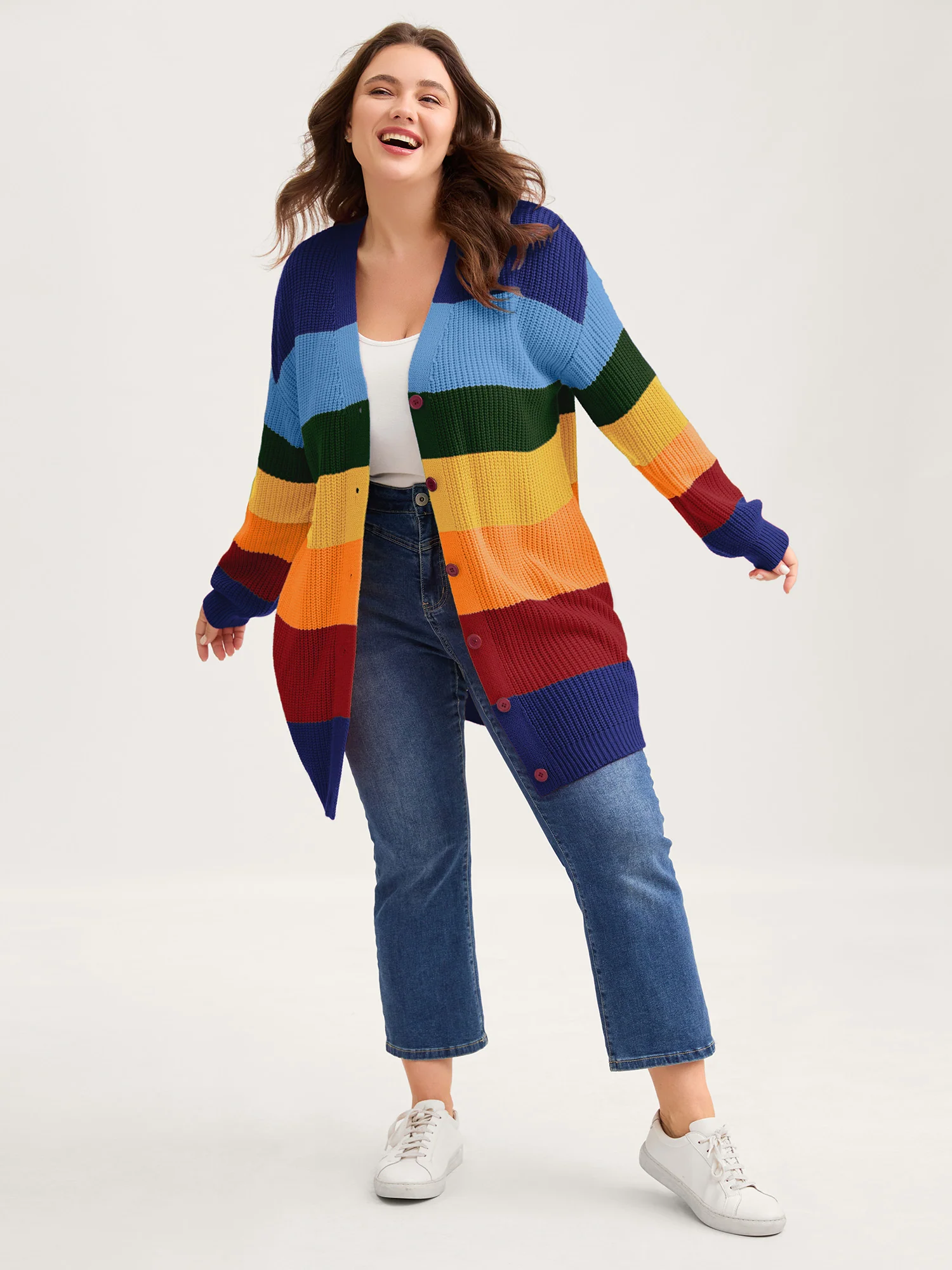 Colorblock Contrast Texture Button Cardigan - Image 8