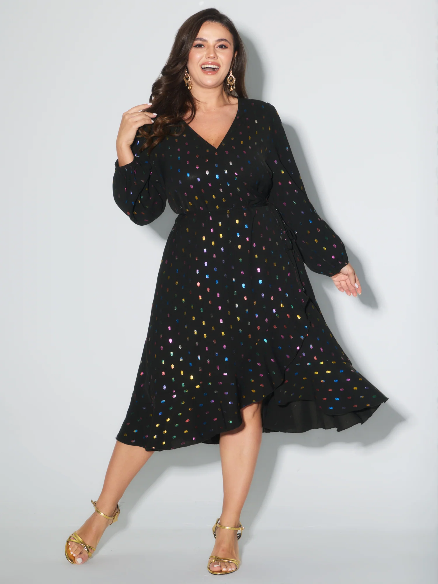 Colorful Shimmery Polka Dots Midi Dress