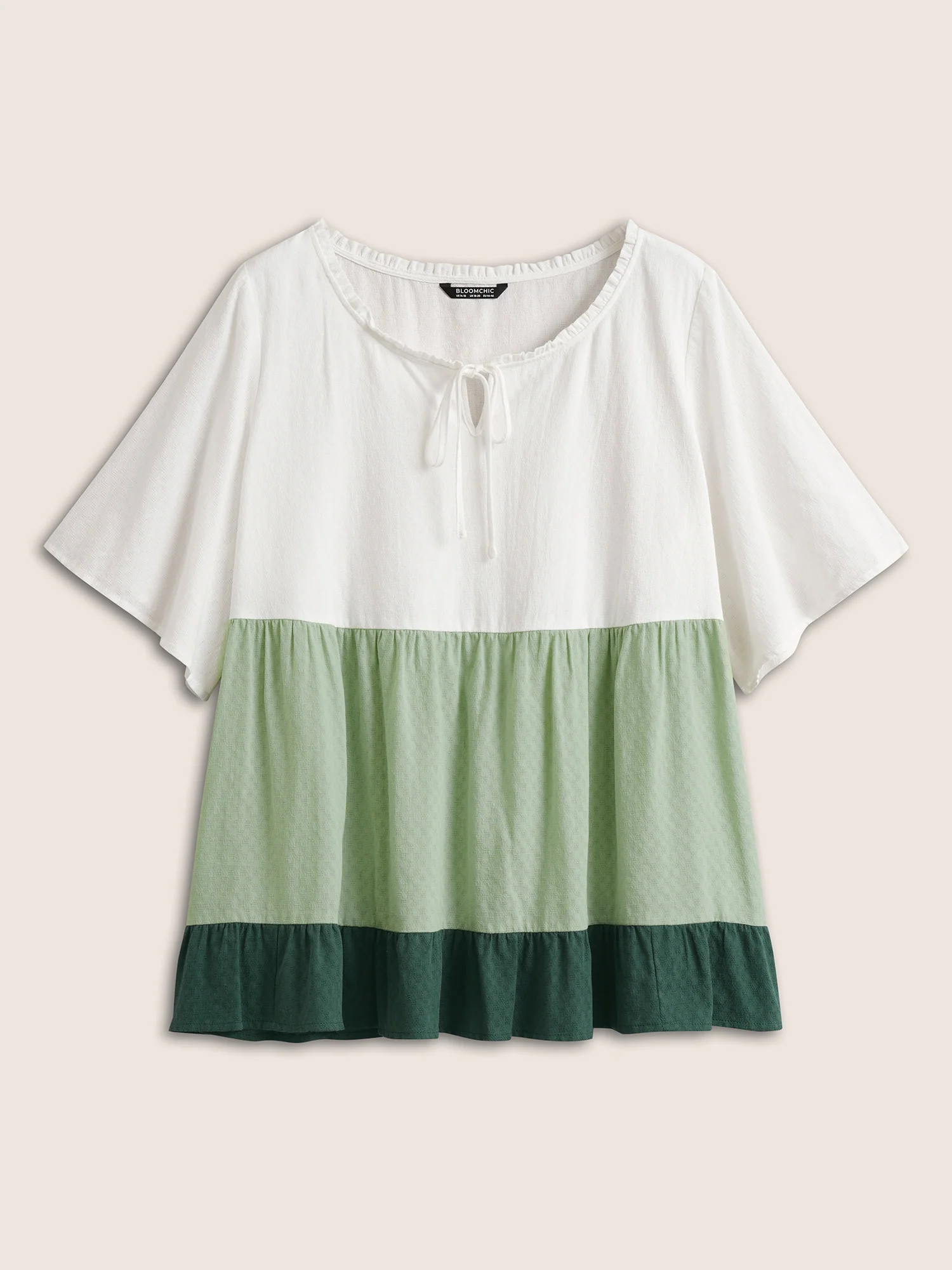 Contrast Knot Neck Ruffle Layered Hem Blouse - Image 7