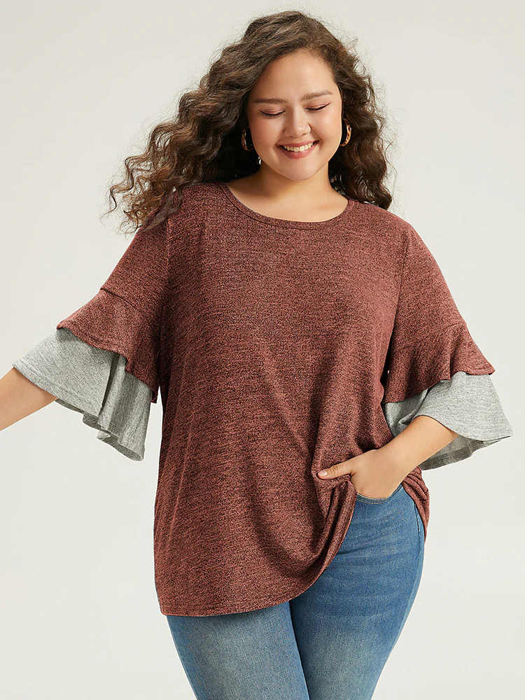 Contrast Layered Flutter Sleeve T-shirt - Image 11