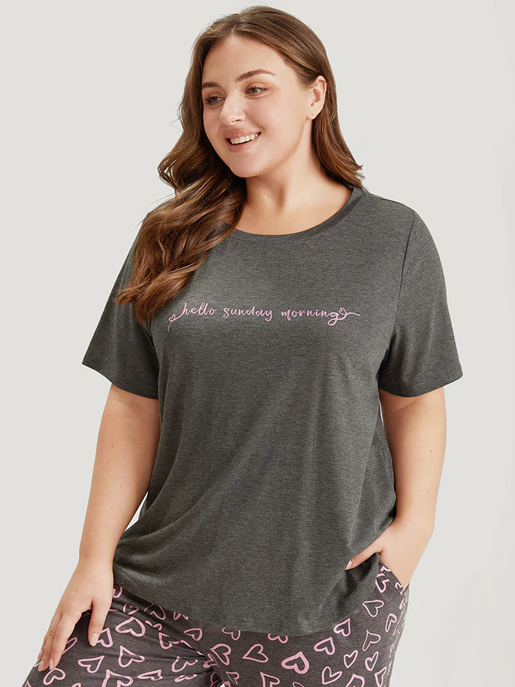 Contrast Letter Heather Sleep Top - Image 4