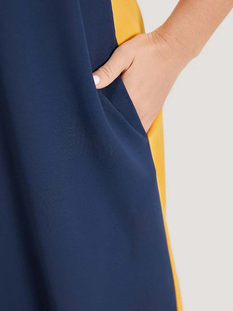 Contrast Patchwork Pocket Ruffle Cap Sleeve Dress - Image 10