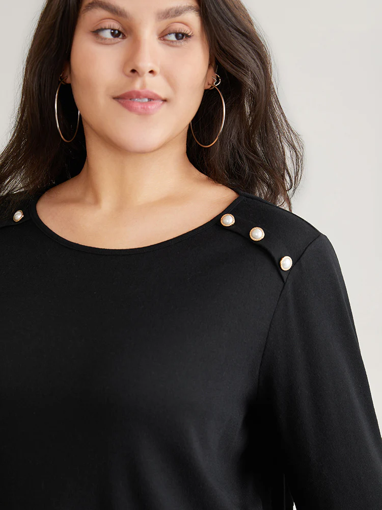 Contrast Tiered Bell Sleeve Button Detail T-shirt - Image 4