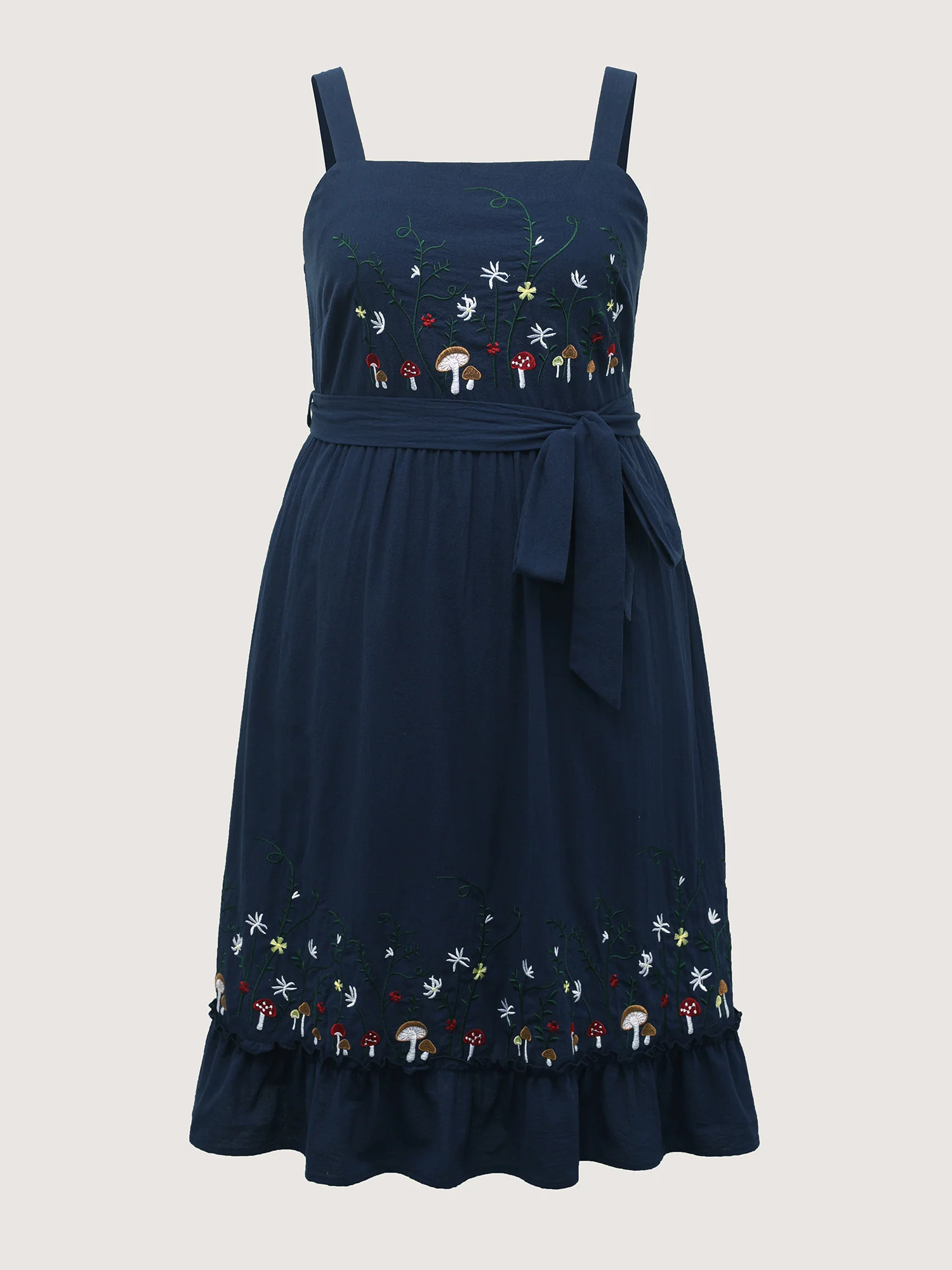 Cotton Garden Embroidery Belted Waist Midi Dress - Image 7