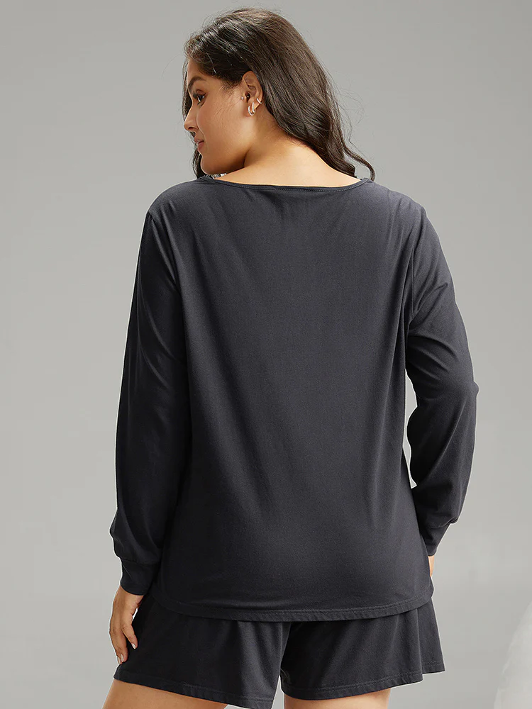 Cotton Plain Lace Panel Sleep Top - Image 2