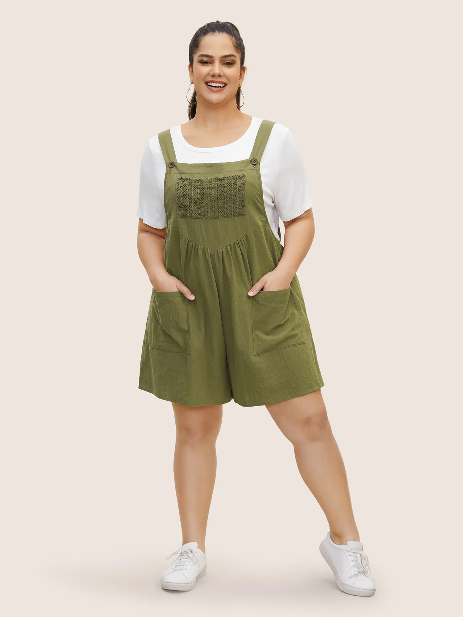 Cotton Plain Textured Patch Pocket Jumpsuit - Image 2