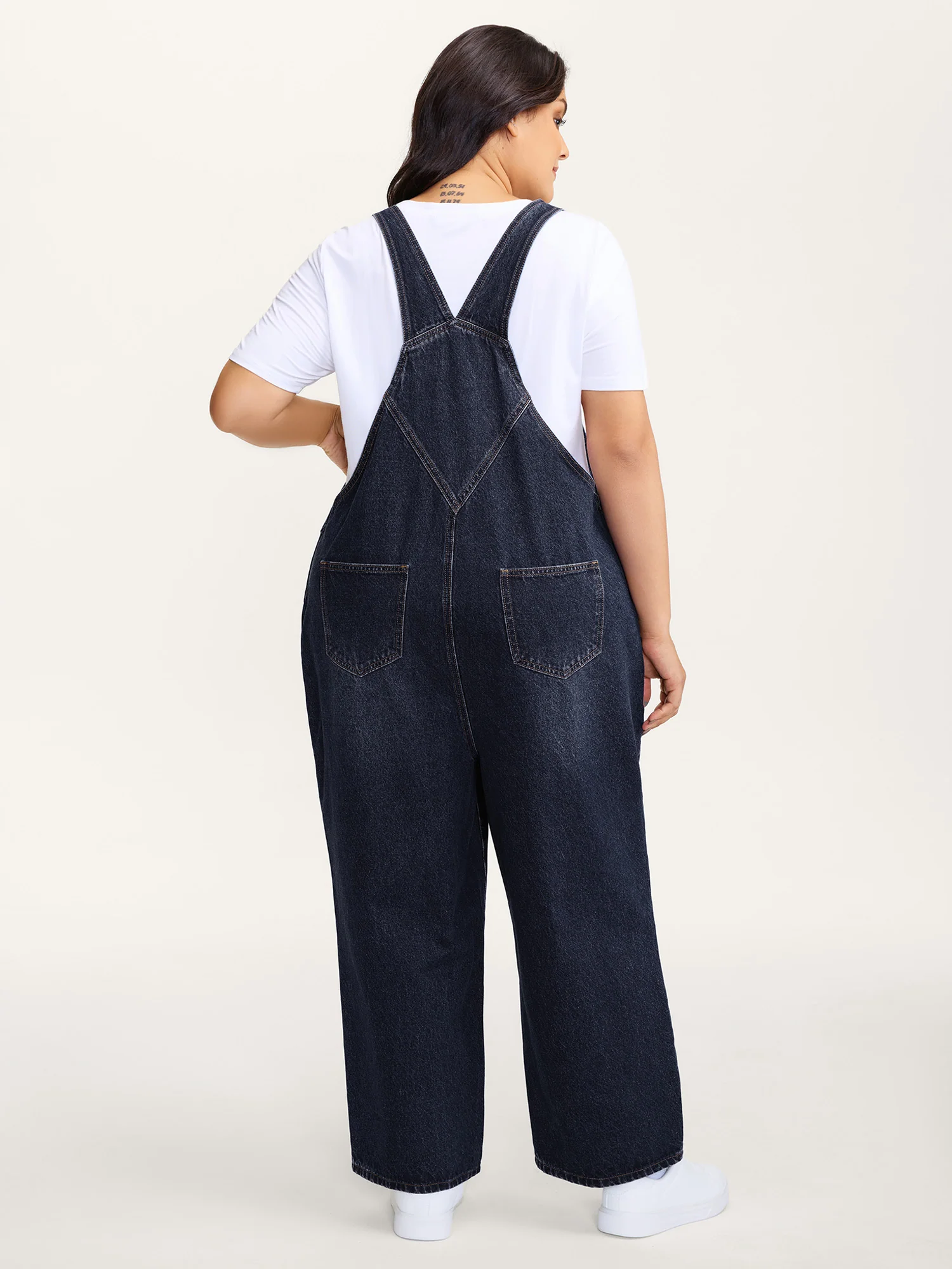 Cotton Relaxed-Fit Side Button Overall Denim Jumpsuit - Image 15